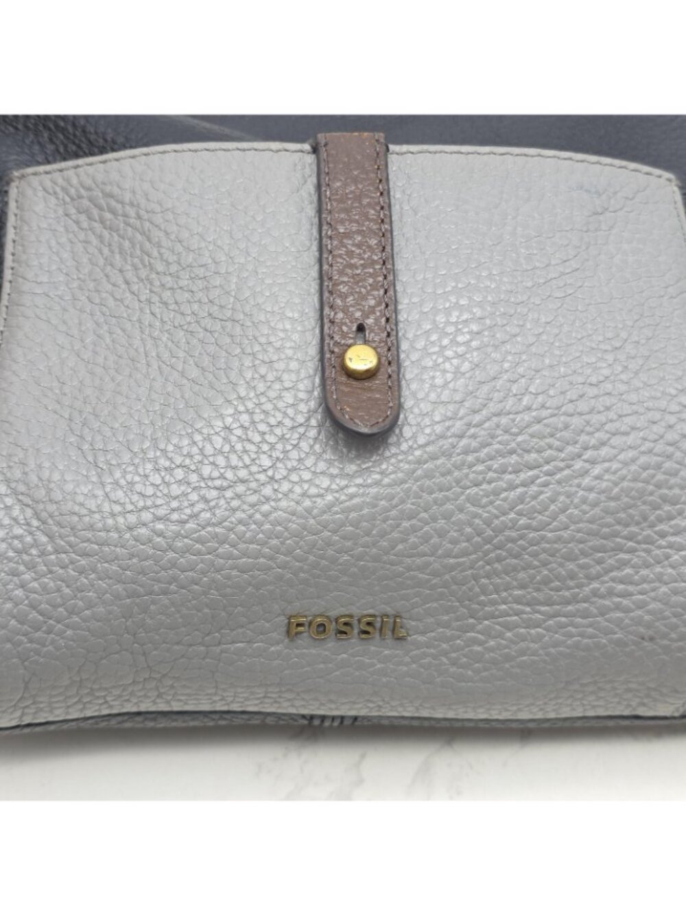 Fossil Crossbody Bag Womens Gemma Black Pebbled Leather Colorblock Zip Timeless - Picture 8 of 16